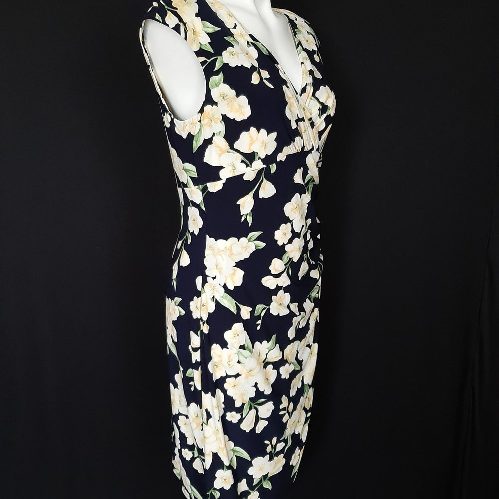Ralph Lauren Side Shirred Floral Yellow and Navy Dress - Picture 3 of 10